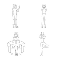 Vector illustration of posture and mood icon. Set of posture and female stock symbol for web.