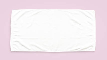 White cotton towel mock up template fabric wiper isolated on pastel pink background with clipping...