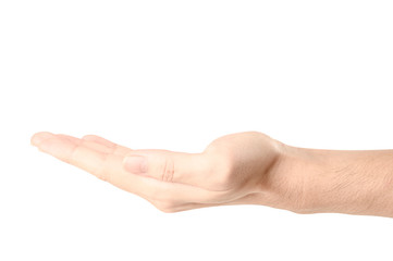 Hand open and ready to help or receive. Gesture isolated on white background with clipping path.