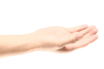 Hand open and ready to help or receive. Gesture isolated on white background with clipping path.