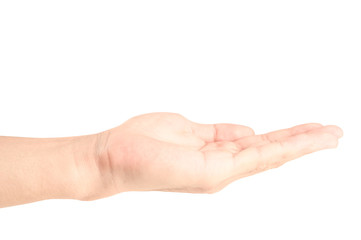 Hand open and ready to help or receive. Gesture isolated on white background with clipping path.