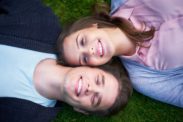 Young couple strolling in the park