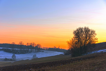 Winter wonderland in germany at sunset