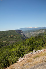 Fototapeta na wymiar Landscape in the department of Vaucluse in Provence and the Mont Ventoux in the background. France
