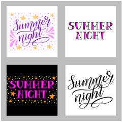 Summer night. Set of summer phrases. Colorful vector design elements. Handwritten lettering. Isolated colors.