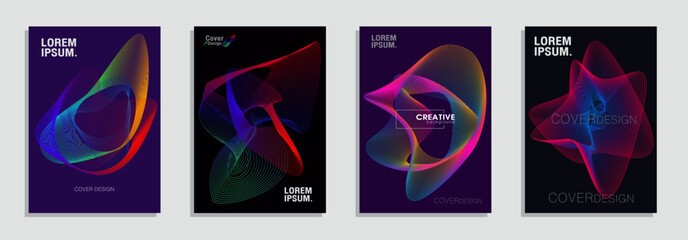 Minimal covers design.  A set of modern abstract backgrounds with abstract gradient linear waves. Sound flyer for creating a fashionable abstract cover, banner, poster, booklet.