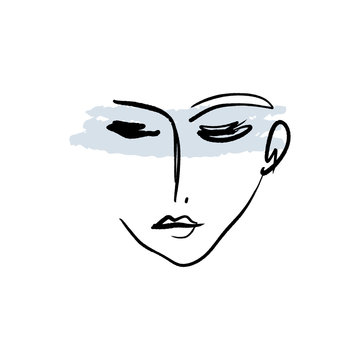 recommend clip art: Line drawn black and white trendy face silhouette. Abstract contour. Print for clothes, textile and other. Vector