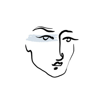 recommend clip art: Line drawn black and white trendy face silhouette. Abstract contour. Print for clothes, textile and other. Vector
