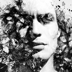 Paintography. Double exposure of an attractive male model combined with hand drawn ink pen...