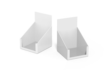 Cardboard display stand recyclable pretty darn quick supermarket shelve mock up template on isolated white background, 3d illustration