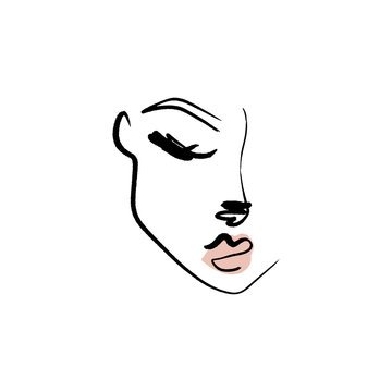 recommend clip art: Line drawn black and white trendy face silhouette. Abstract contour. Print for clothes, textile and other. Vector