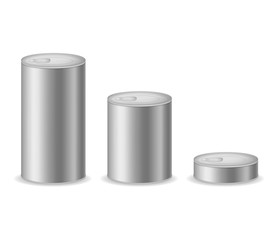 Realistic Detailed 3d Canned Metal Packaging Set. Vector