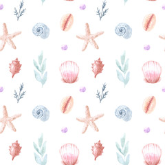 Hand painted watercolor sea. Hand drawn illustration isolated on white background. Watercolor sea animal clipart.