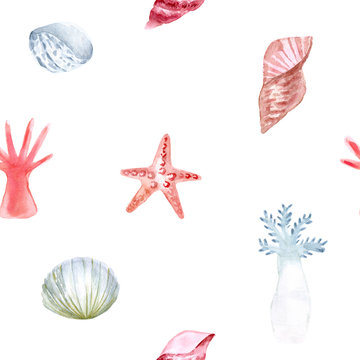 Hand painted watercolor sea. Hand drawn illustration isolated on white background. Watercolor sea animal clipart.