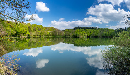 panoramic view on holzmaar, eifel, germany