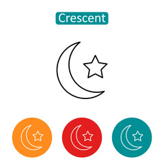 Crescent moon and star outline icons set.