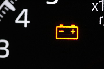 Vehicle warning lamp close-up: battery