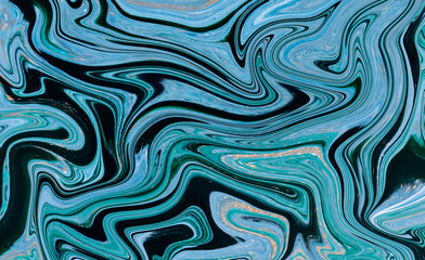 Marble abstract acrylic background. Nature blue and green marbling artwork texture. Gold glitter.