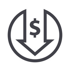 dollar arrow decrease icon.