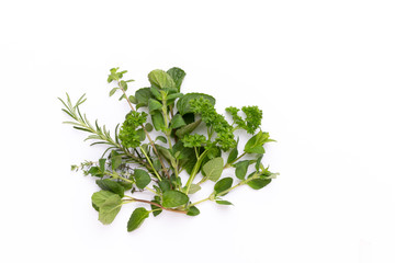 Herbal spice on a white background. Top view.