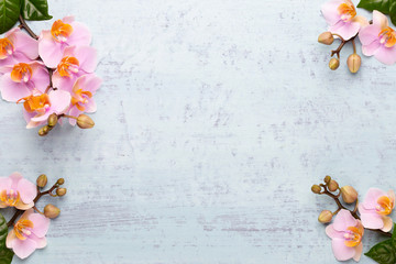 Orchid beauty flowers on vintage background. Spa background, spa therapy, beauty. Spa treatment.