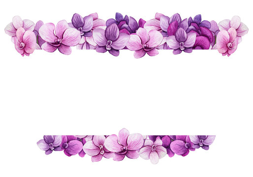 Frame with Watercolor Orchid Flowers