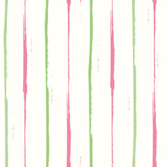 Hand drawn pink and green watercolor vertically striped geometric design. Spacious seamless vector pattern on white background. Perfect for wellness, cosmetic products, packaging, stationery gift wrap