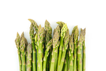 Fresh green asparagus on white background. Food ingredients. Health food