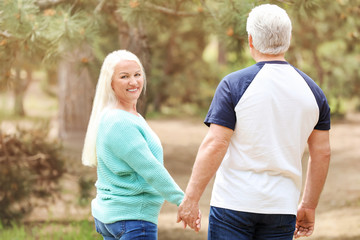 Happy mature couple walking in park