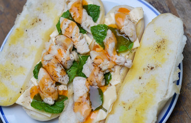 Chicken hotdog ready to eat at garden