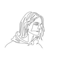 Continuous one line portrait of man in hoody with long hair. Art