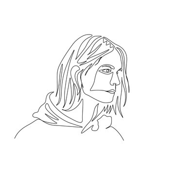 recommend clip art: Continuous one line portrait of man in hoody with long hair. Art