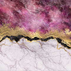 abstrakcyjne tło, różowy marmur z żyłkami tekstura kamienia, złota folia i brokat, malowana sztuczna marmurkowa powierzchnia, marmurkowa ilustracja mody - 271404112