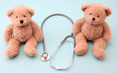 Teddy Bear Medical Equipment  With a blue background.
