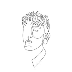 Continuous one line man face witj plugs in ears. Art