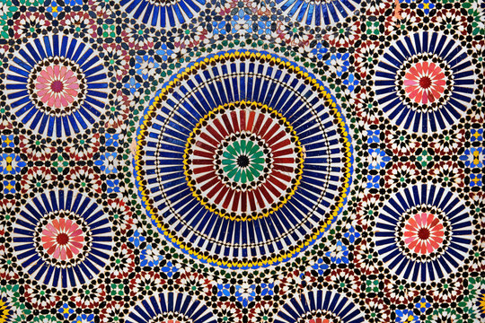 Moroccan mosaic tile, ceramic decoration of Hassan II Mosque, Casablanca, Morocco