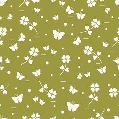Seamless pattern with shamrock and butterflies.