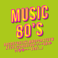 Music 80s 3d vector lettering