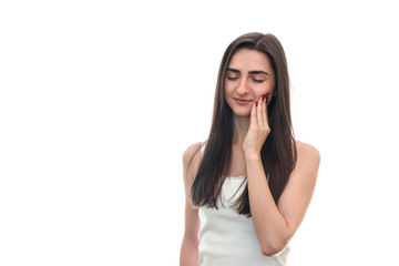 Fototapeta premium Woman with toothache isolated on white background