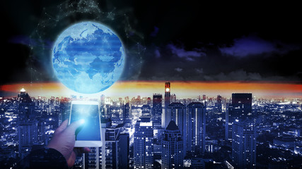 Abstract Background financial digital technology network communication connect people globally with blockchain networking, digital banking fintech transaction Elements of this image furnished by NASA