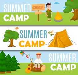 Fototapeta premium Summer kids camp poster scout vector illustration.