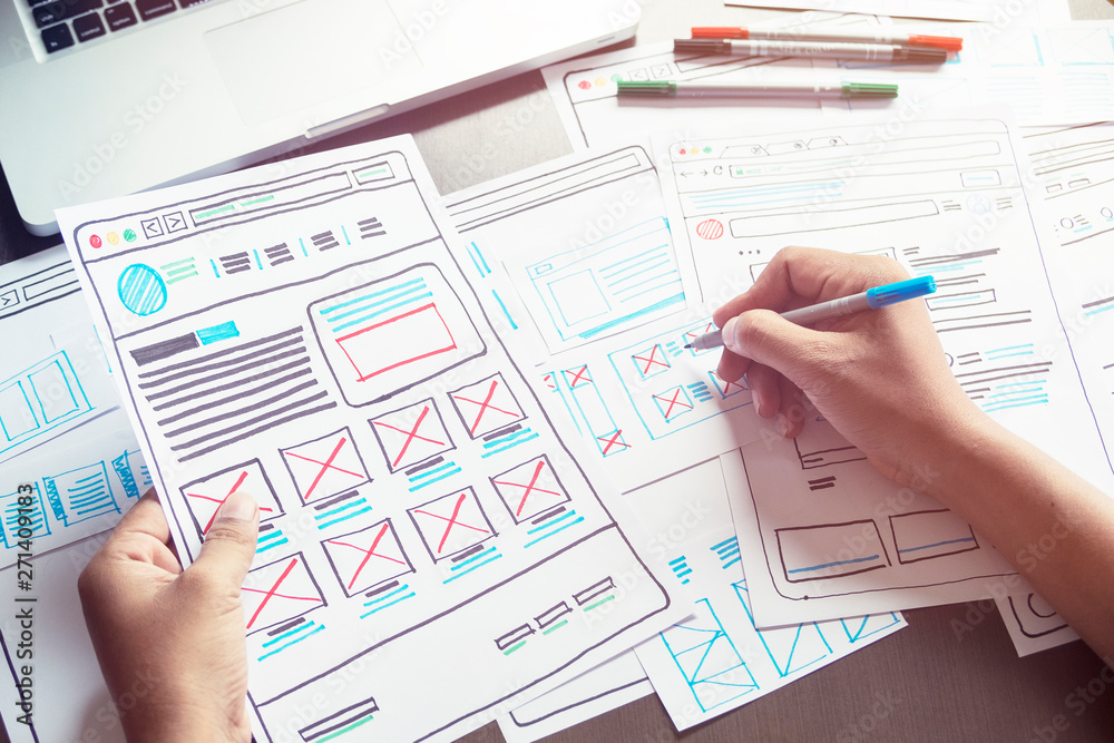 Poster website designer creative planning application developer development draft sketch drawing template l