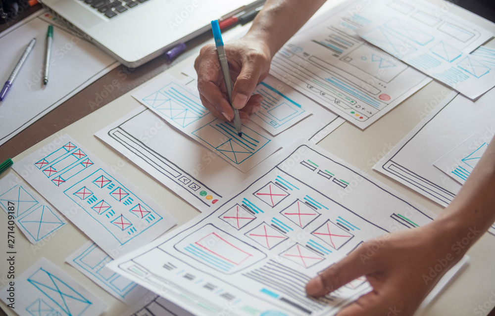 Poster website designer creative planning application developer development draft sketch drawing template l