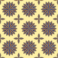 Geometric surface design pattern with blue abstract flowers