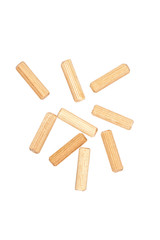 wooden pins for fixing furniture parts, isolated on white background