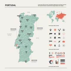 Fotobehang Vector map of Portugal. Country map with division, cities and capital Lisbon. Political map,  world map, infographic elements. © Анна Тощева
