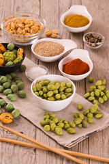 Wasabi coated peanuts.