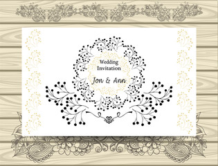 Template elegant Wedding invitation with  borders circles  Wreaths  from branches for Greeting  Card of   invitation or congratulation