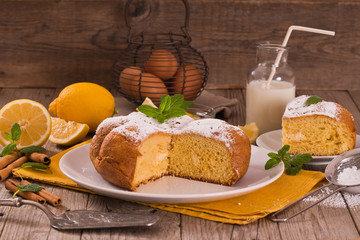 Cake with lemon cream filling.
