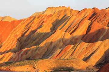 Uniquely colored mountains of Zhangye during sunset